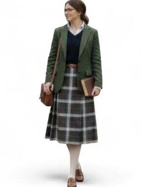 Vintage St Michael Plaid Pleated Wrap Kilt Skirt Gray Red Size 12 / 26" Waist